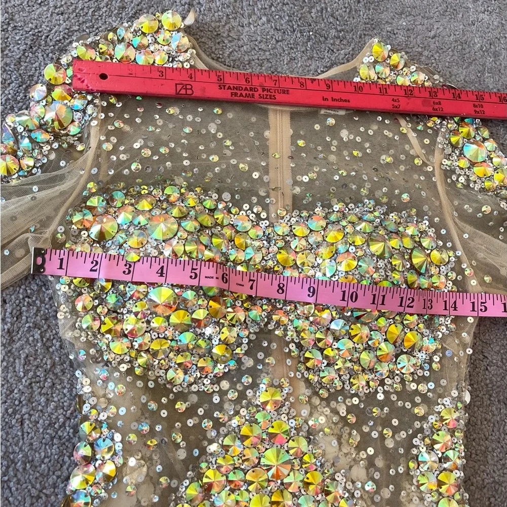JOVANI 8 long sleeve shirt cocktail dress sheer mesh Crystal sequin NYE dress - Picture 3 of 14